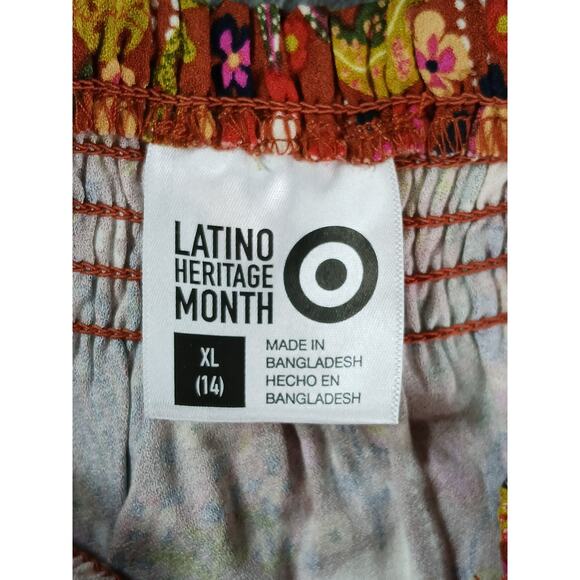 Latino Heritage Month Dress Girls XL (14) Orange Mini Floral Smocked Target NWT - Picture 2 of 8